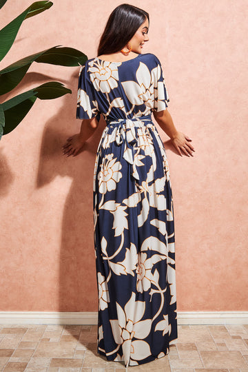 Leaf Print Flutter Sleeve Maxi Dress Goddiva
